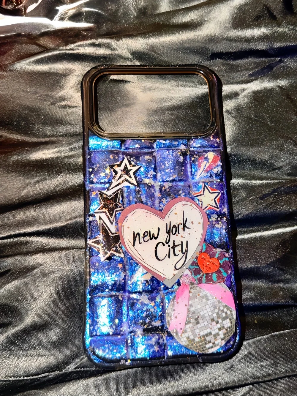 Blue Glitter 'New York City' Decorative IPhone 17 Pro Max Case - Handmade